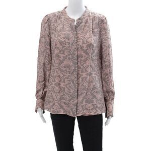L.K.Bennett Womens Snakeskin Print Button Down Blouse Light Pink Grey Size 6